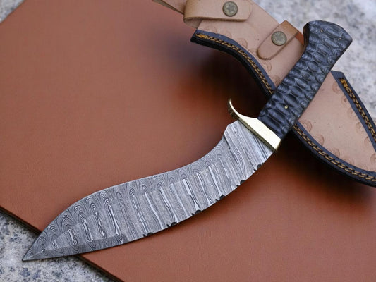 Custom Handmade Damascus Steel Kukri Knife With Leather Sheath