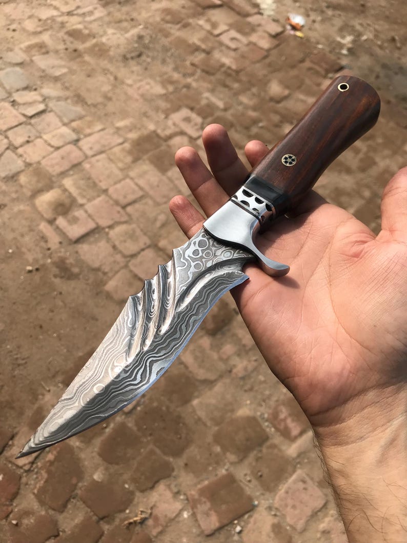 Handcrafted Damascus Steel Knife: Rosewood Handle, Leather Sheath cover