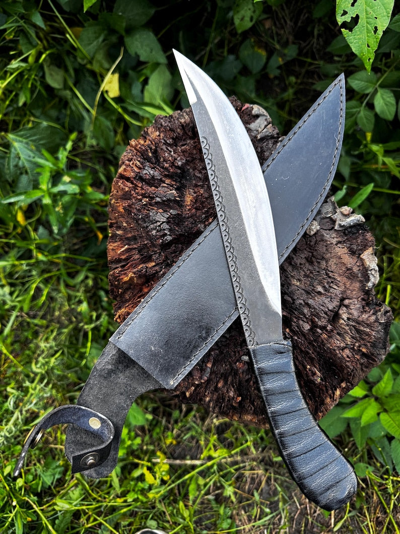 Carbon steel Handmade leather wrap 12 inch blade black knife