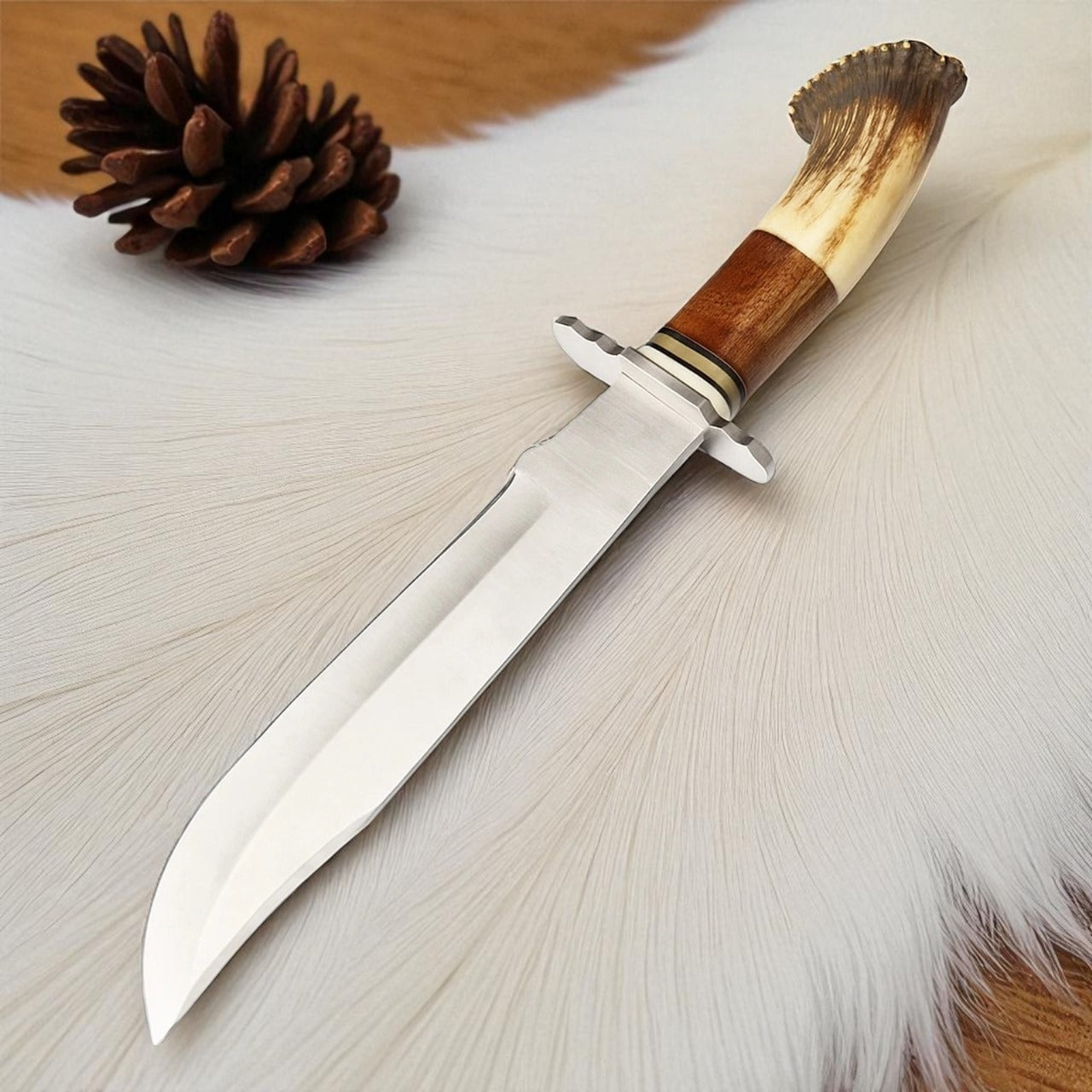Handmade D2 Steel Bowie Knife | Stag Horn & Rosewood Handle | Custom Outdoor Hunting Knife