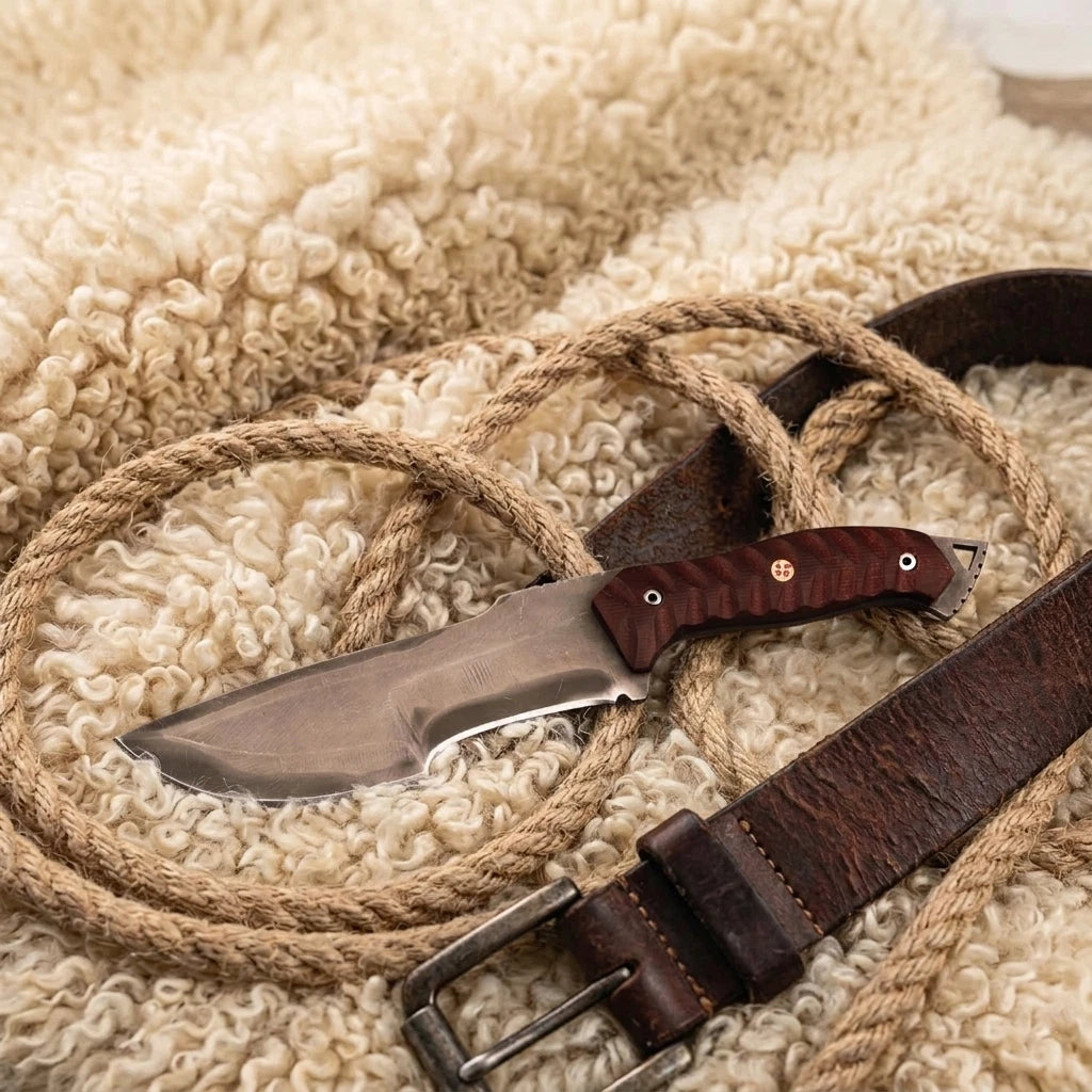 Handmade Tactical Knife with Sheath Full Tang Carbon Steel Blade, Micarta Handle