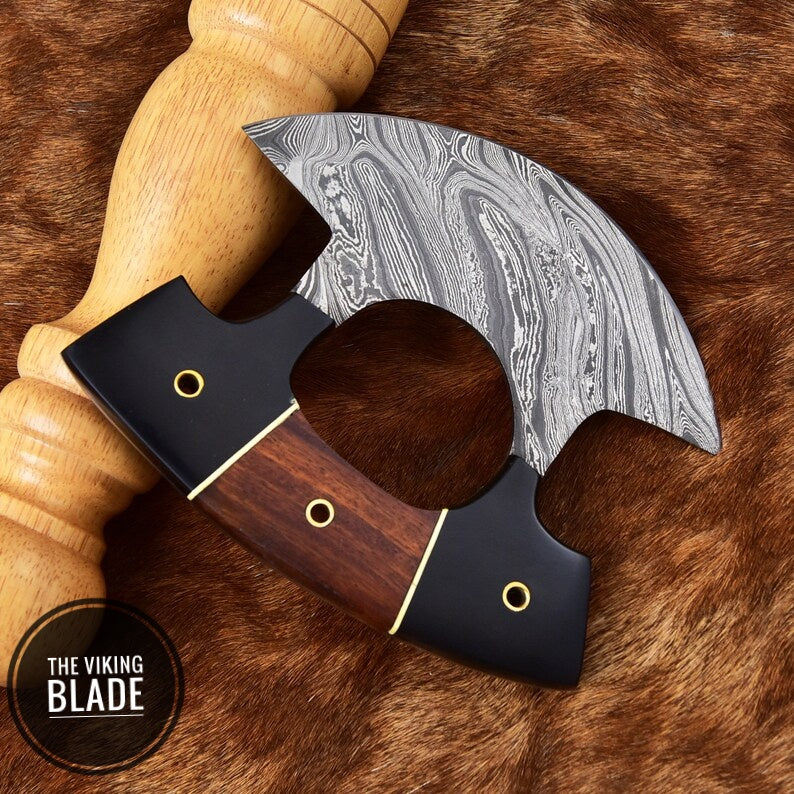Live for Food Ulu Knife - Damascus Steel Kitchen Camping Knife Chef’s Skinner W/ Leather Sheath