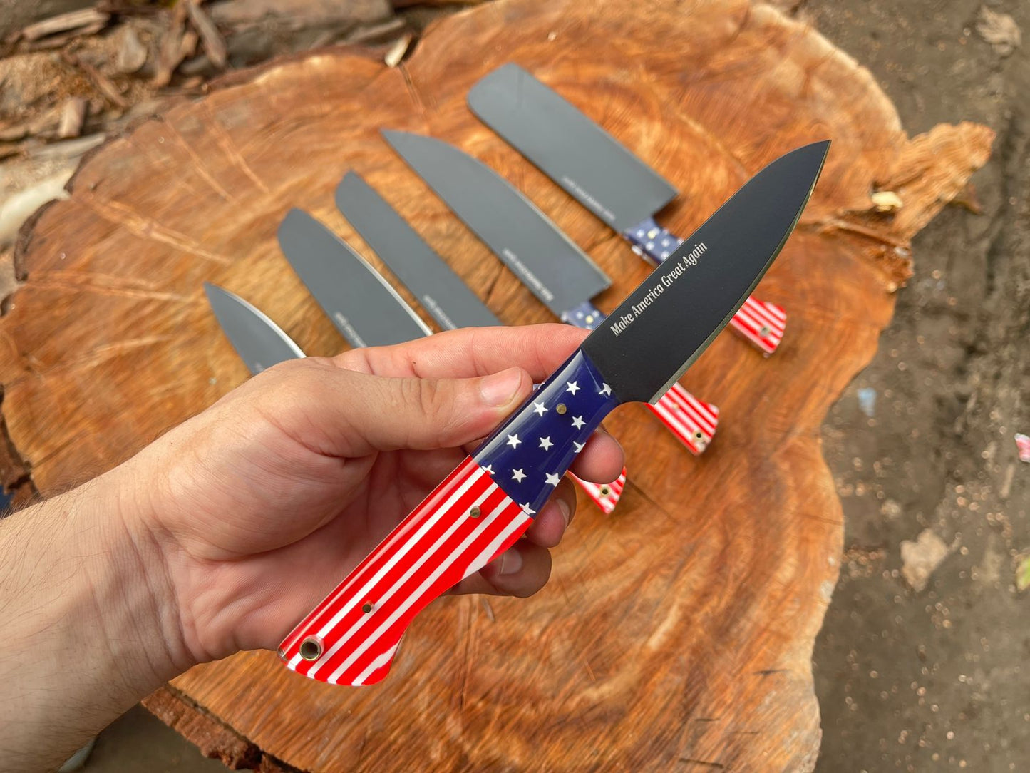 Custom Handmade Trump Photo Engraved Kitchen Knives Set