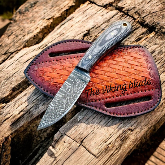 Custom Handmade Rear Belt Knife – 3.1" Firestorm Damascus Blade & Exotic Wood Handle