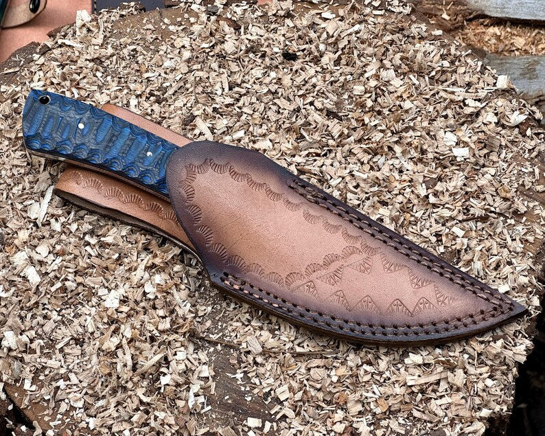 Handmade Damascus Steel Skinner Knife Ergonomic Handle With Leather Sheath