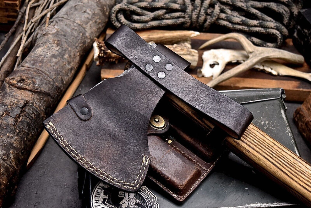 Handmade 1095 High Carbon Steel Axe Viking Long Axe with Leather Sheath