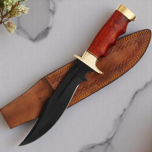 Custom Handmade Hunting Knife With Leather Sheath