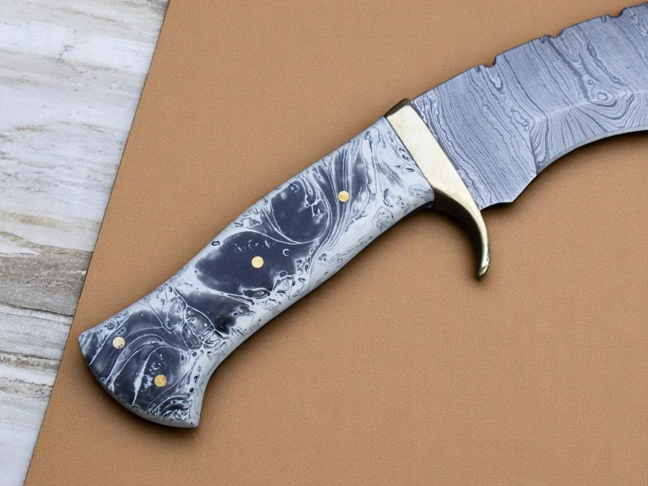 Custom Handmade Damascus Steel Kukri Knife With Leather Sheath