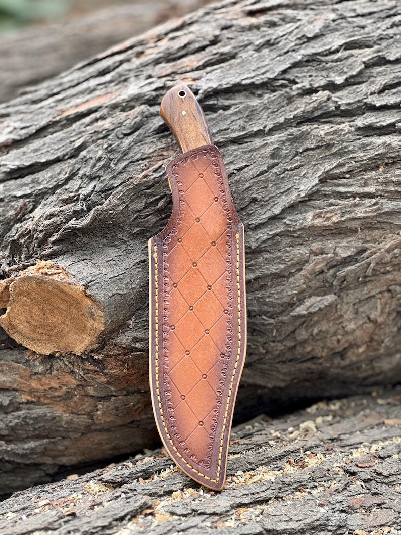 Custom Handmade D2 Steel Hunting Knife Rosewood Handle With Leather Sheath