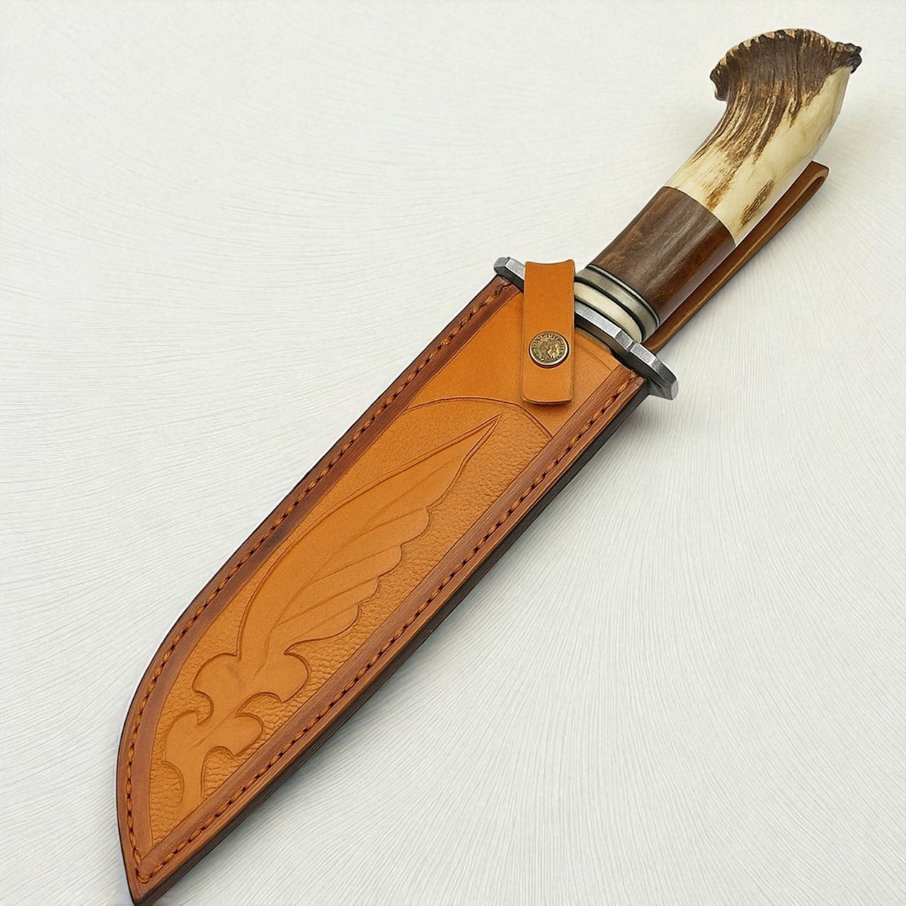 Handmade D2 Steel Bowie Knife | Stag Horn & Rosewood Handle | Custom Outdoor Hunting Knife