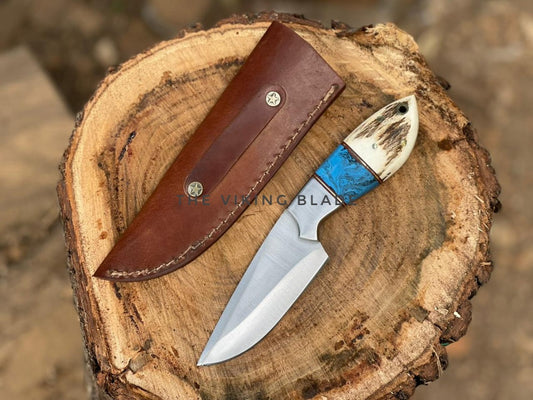 Custom Handmade Skinner Knife Stag Handle With Leather Sheath