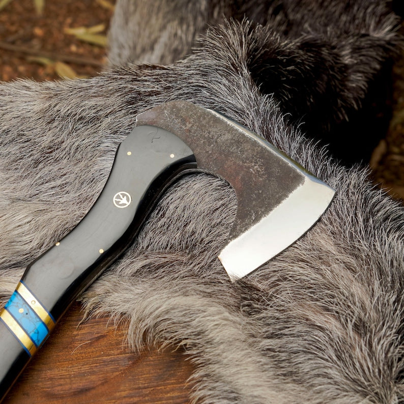 FORGED VIKING AXE – Unique Camping Hatchet Axe With Cow Leather Sheath – Hunting Throwing Axe – Best For Wood Broken And Camping