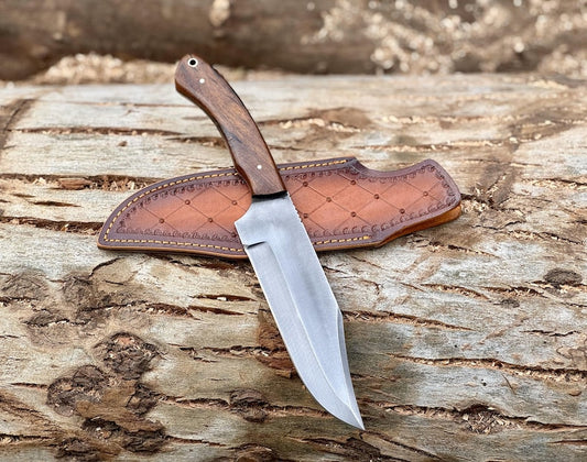 Custom Handmade D2 Steel Hunting Knife Rosewood Handle With Leather Sheath