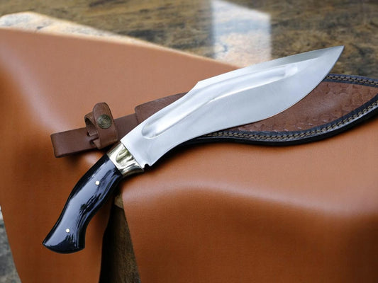 Custom Handmade Hunting Kukri Knife With Leather Sheath