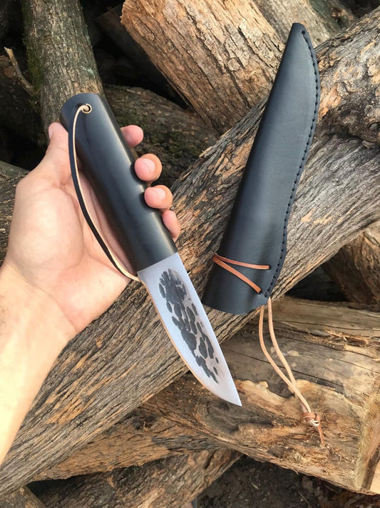 Hand-Forged Carbon Steel Yakut Knife: Bushcraft Survival with Leather Sheath cover