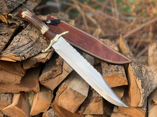Hand Crafted Beautifully Designed D2 Steel Blade Large Bowie Knife with Premium Leather Sheath Cover