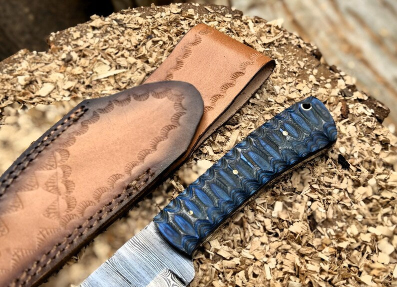 Handmade Damascus Steel Skinner Knife Ergonomic Handle With Leather Sheath