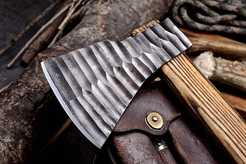 Handmade 1095 High Carbon Steel Axe Viking Long Axe with Leather Sheath