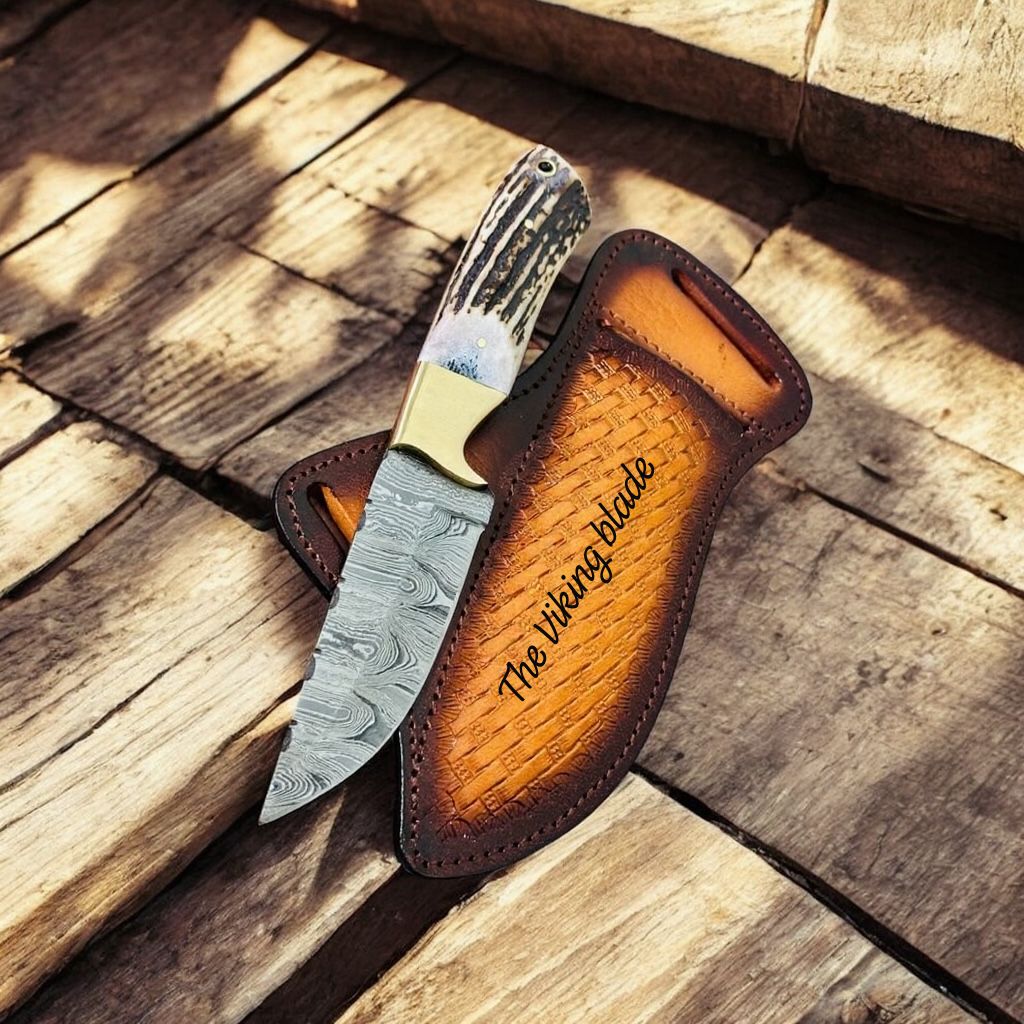Custom Handmade Cowboy Champion Knife With Antler Horn Handle