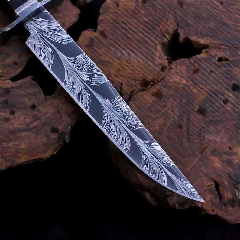 Custom Handmade Hunting Bowie Knife With Leather Sheath