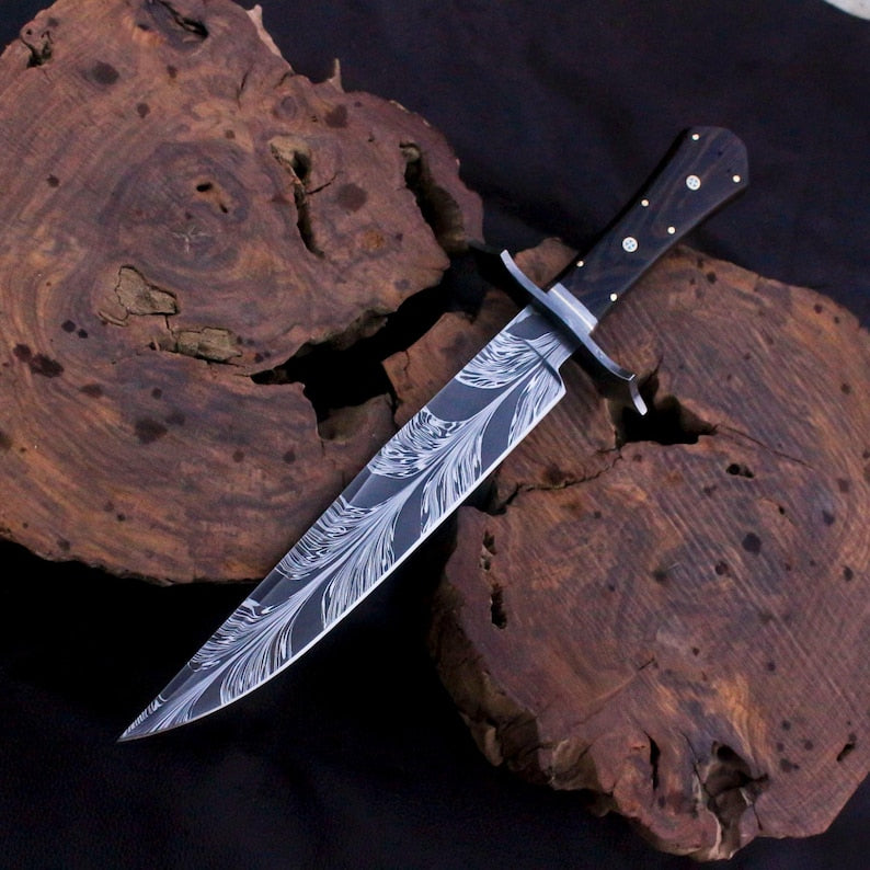 Custom Handmade Hunting Bowie Knife With Leather Sheath