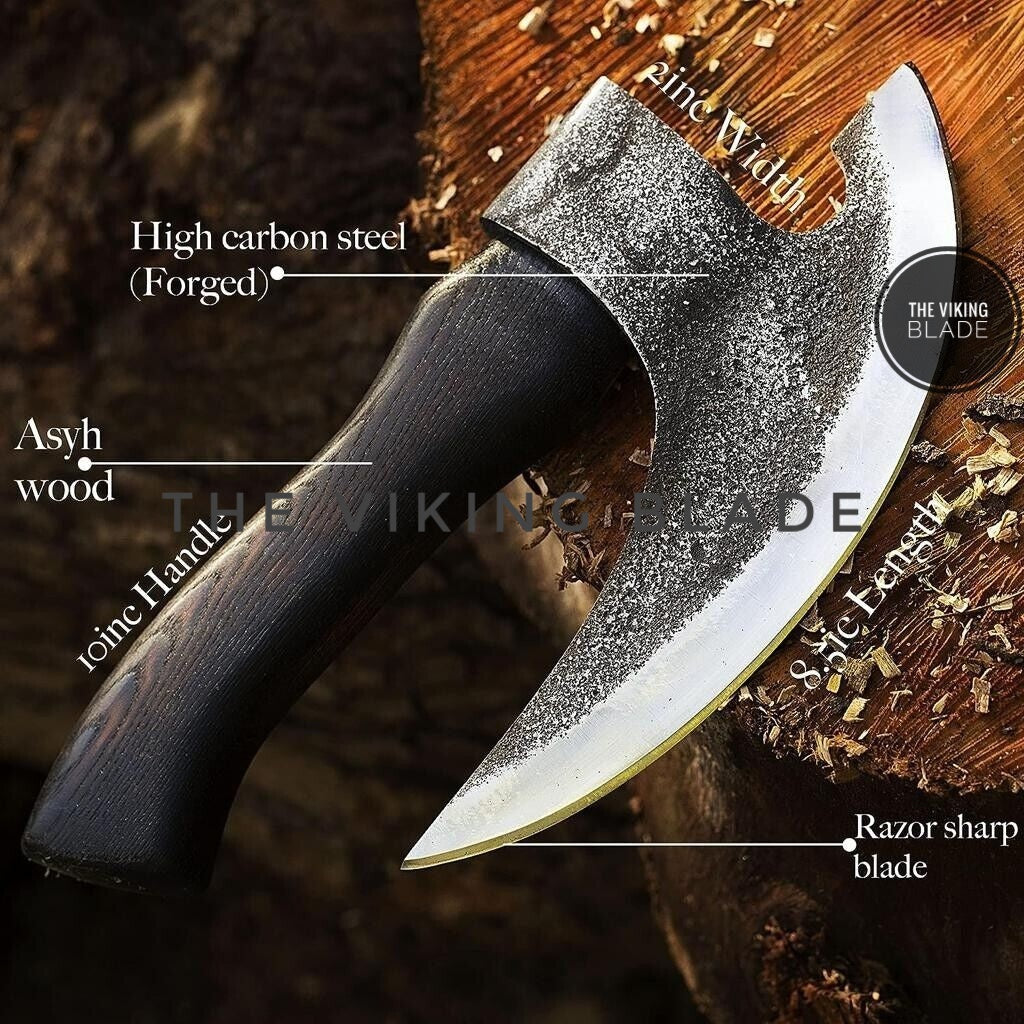 HAND FORGED PIZZA CUTTER AXE Camping VALHALLA Bearded Axe Viking Axe W/Sheath
