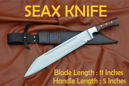 Custom Handmade Hunting Viking Seax Knife With Leather Scabbard