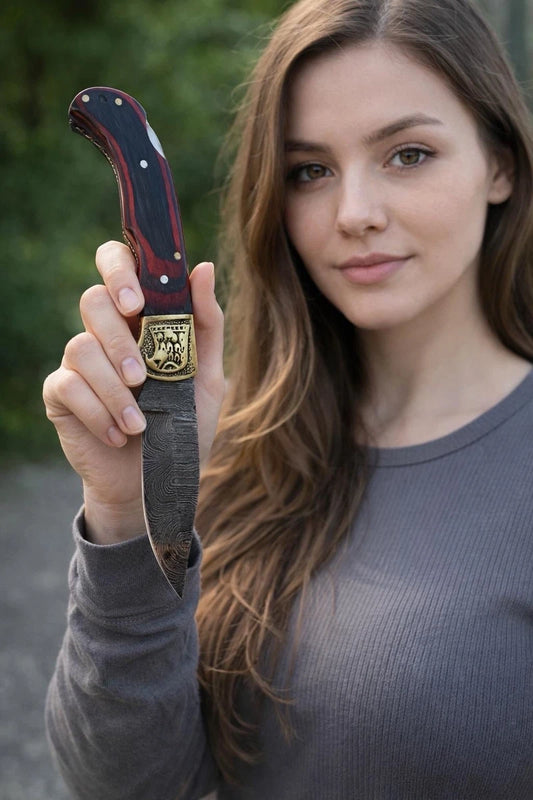 Handmade Damascus Folding Blade Pocket Knife EDC Outdoor Camping