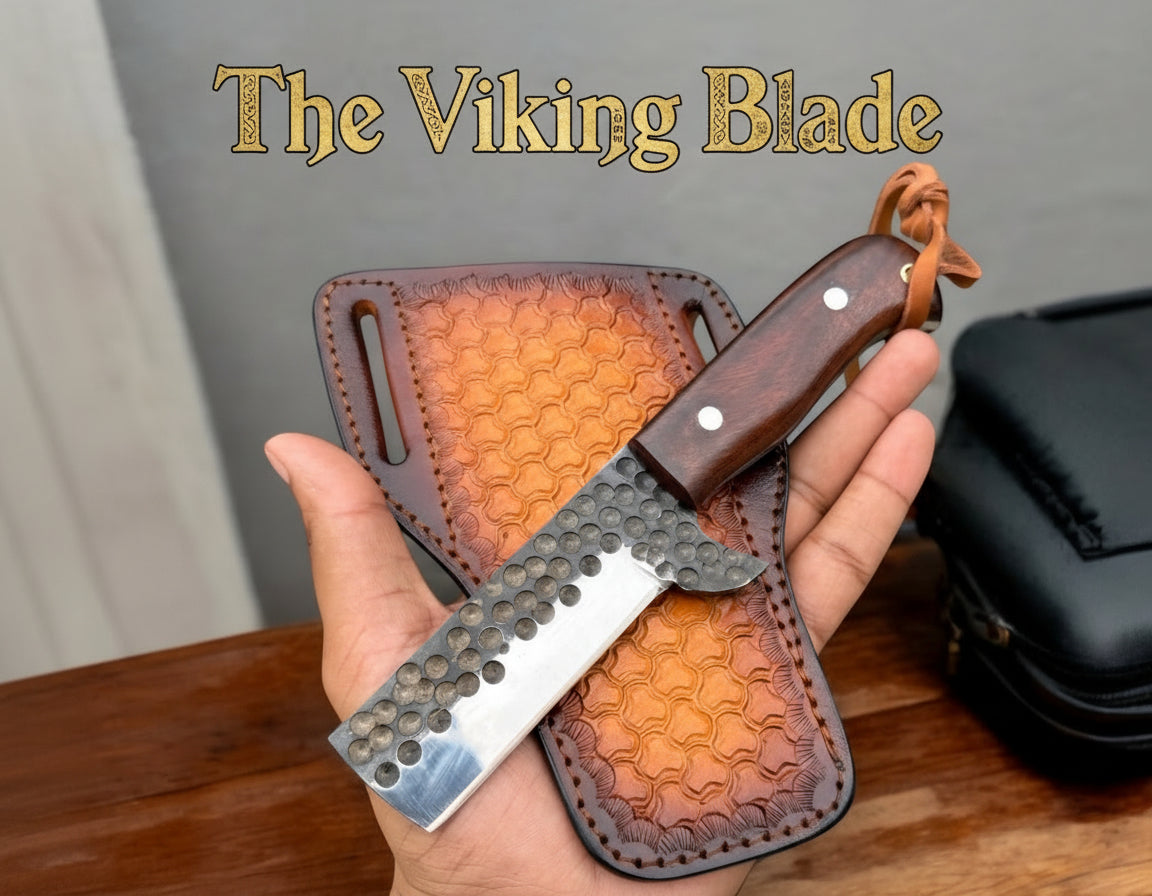 Hand Forged Custom Bull Cutter Knife – 8" Rosewood Handle & Leather Sheath