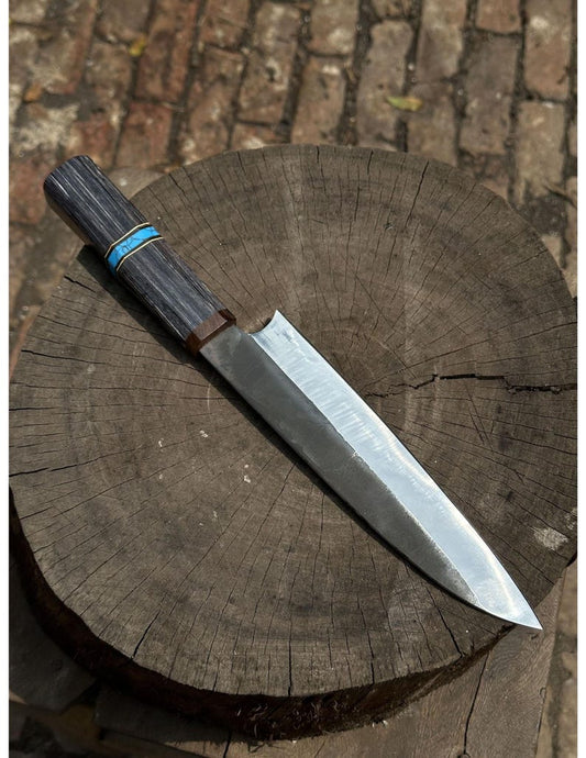 Handmade High-Carbon Steel Chef Knife: Black Wood & Turquoise Handle