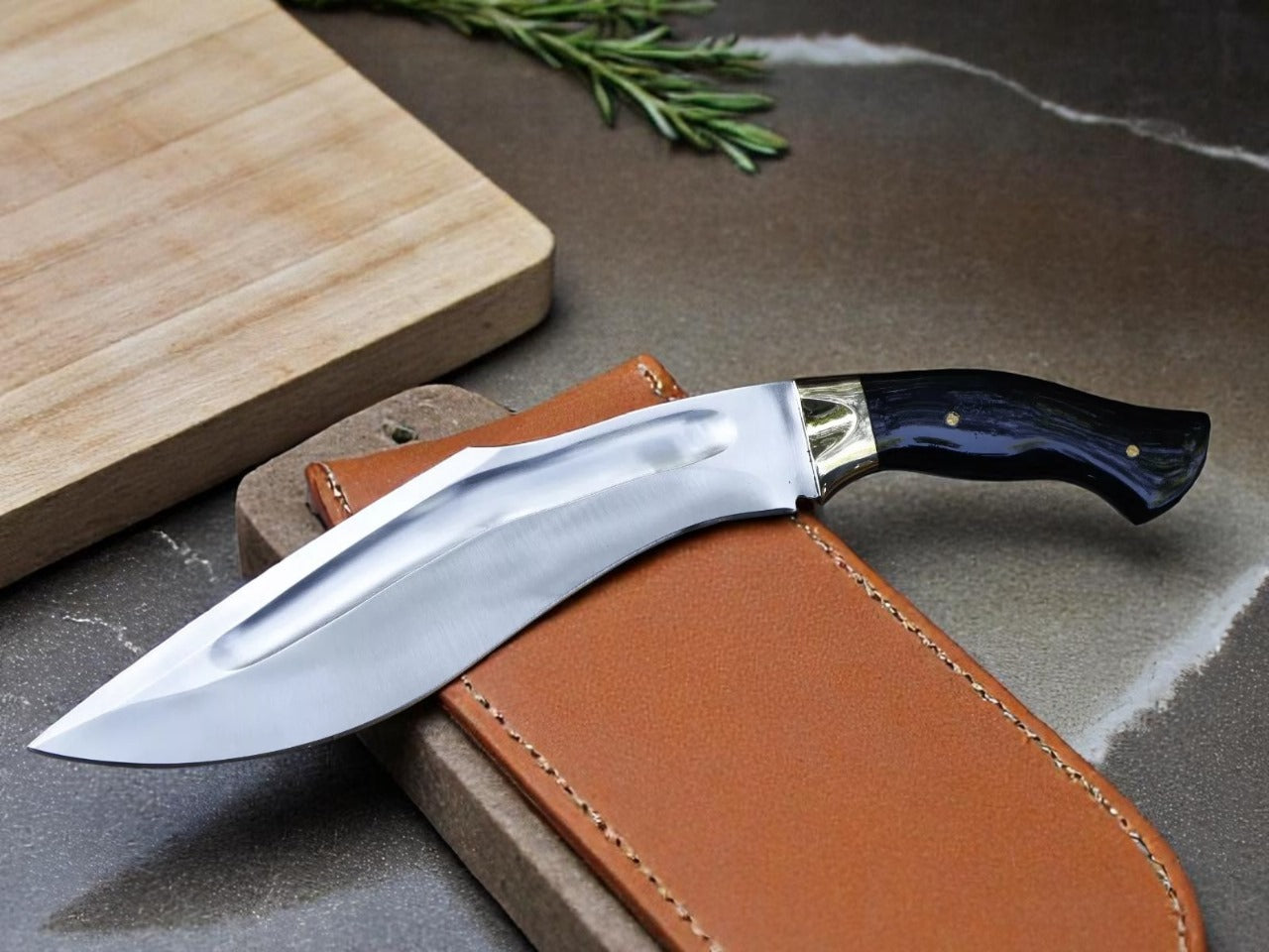 Custom Handmade Hunting Kukri Knife With Leather Sheath