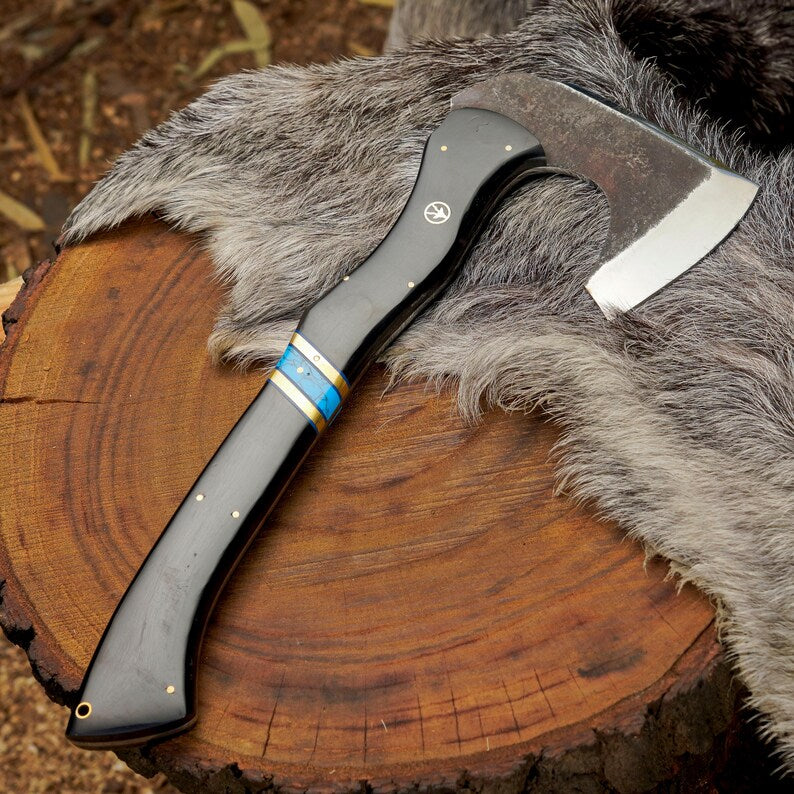 FORGED VIKING AXE – Unique Camping Hatchet Axe With Cow Leather Sheath – Hunting Throwing Axe – Best For Wood Broken And Camping