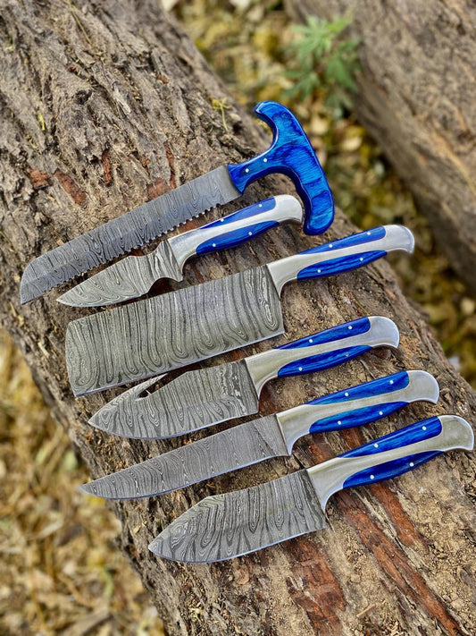 Handmade Damascus Kitchen Chef Knife Set, 6 Piece Chef Knife Set Best For birthday Gift Best For Christmas Gift