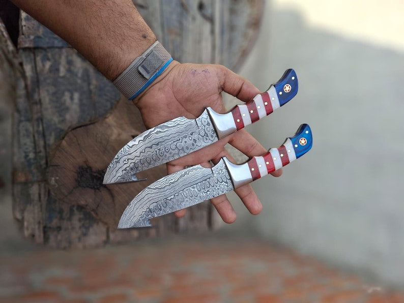 Custom Handmade Damascus Steel Gut Hook Knife