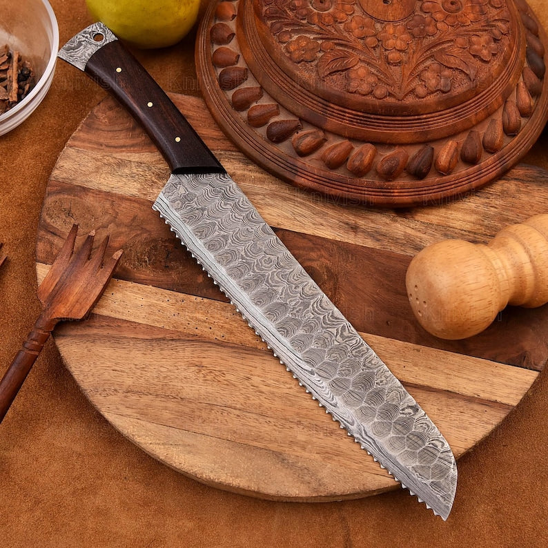 Bread Knife Bread Slicer Sourdough Bread Knife Natural Wood Handle Serrated Edge Knife