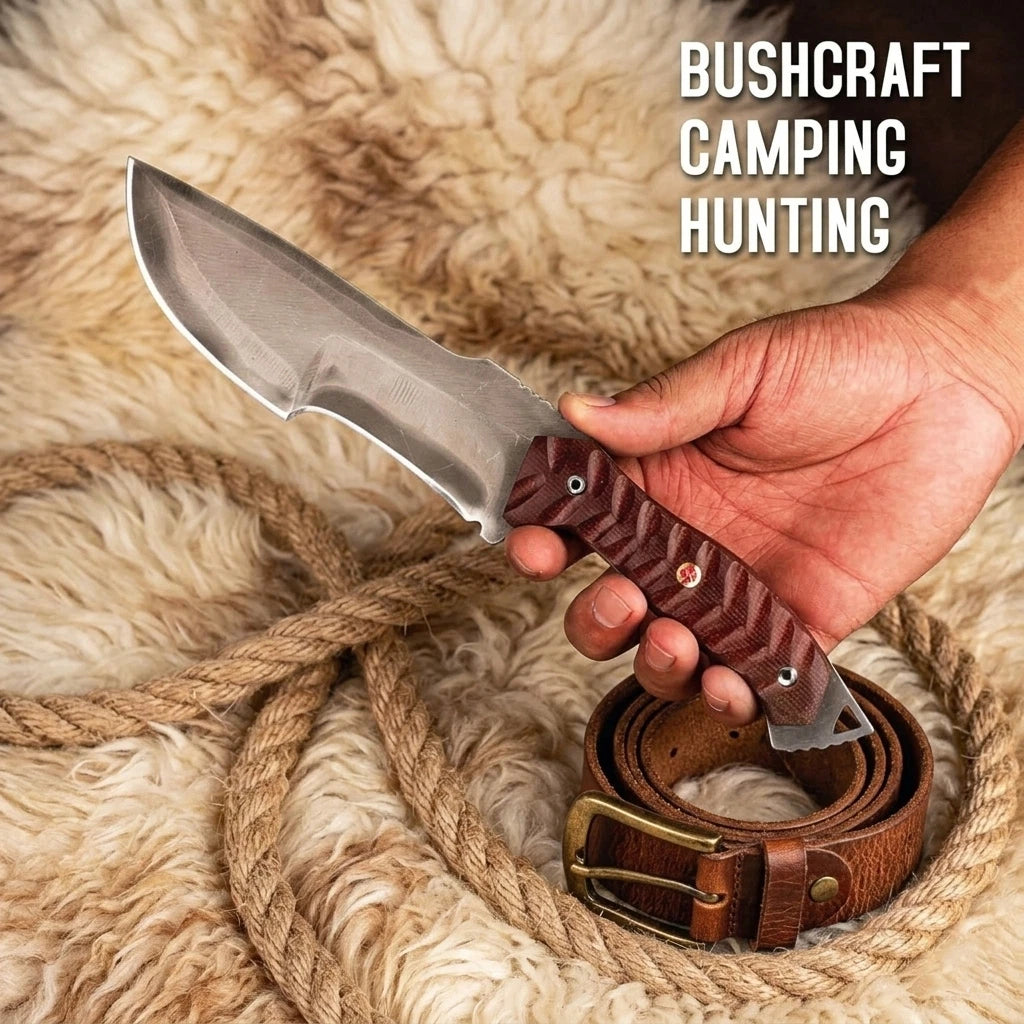 Handmade Tactical Knife with Sheath Full Tang Carbon Steel Blade, Micarta Handle