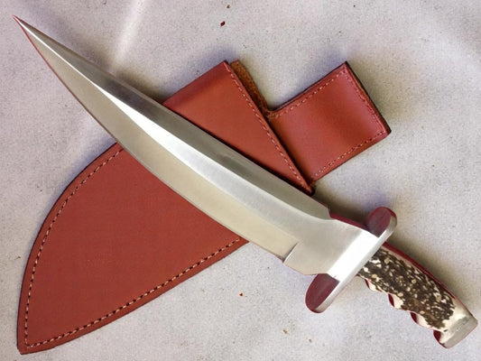 Custom Handmade Hunting Bowie Knife With Leather Sheath