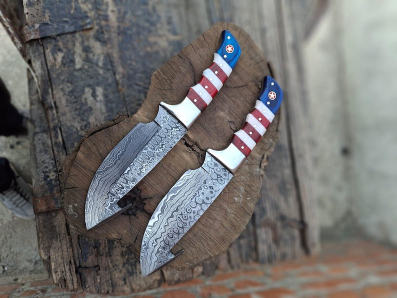 Custom Handmade Damascus Steel Gut Hook Knife