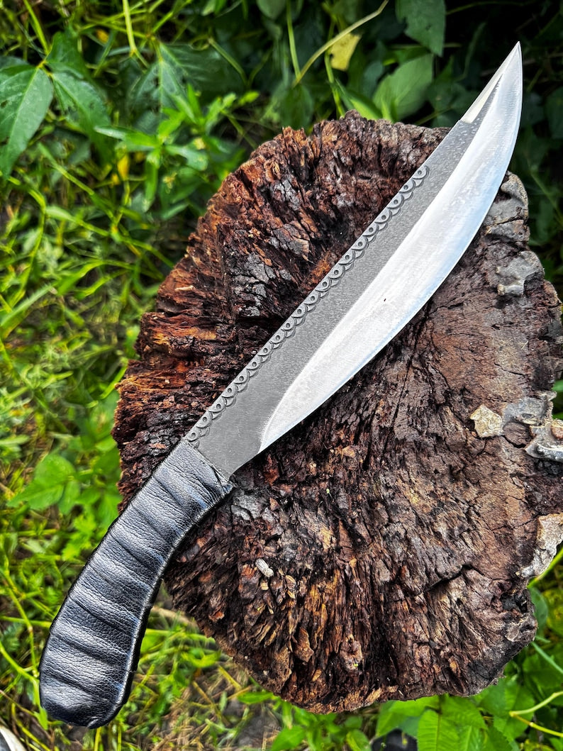 Carbon steel Handmade leather wrap 12 inch blade black knife