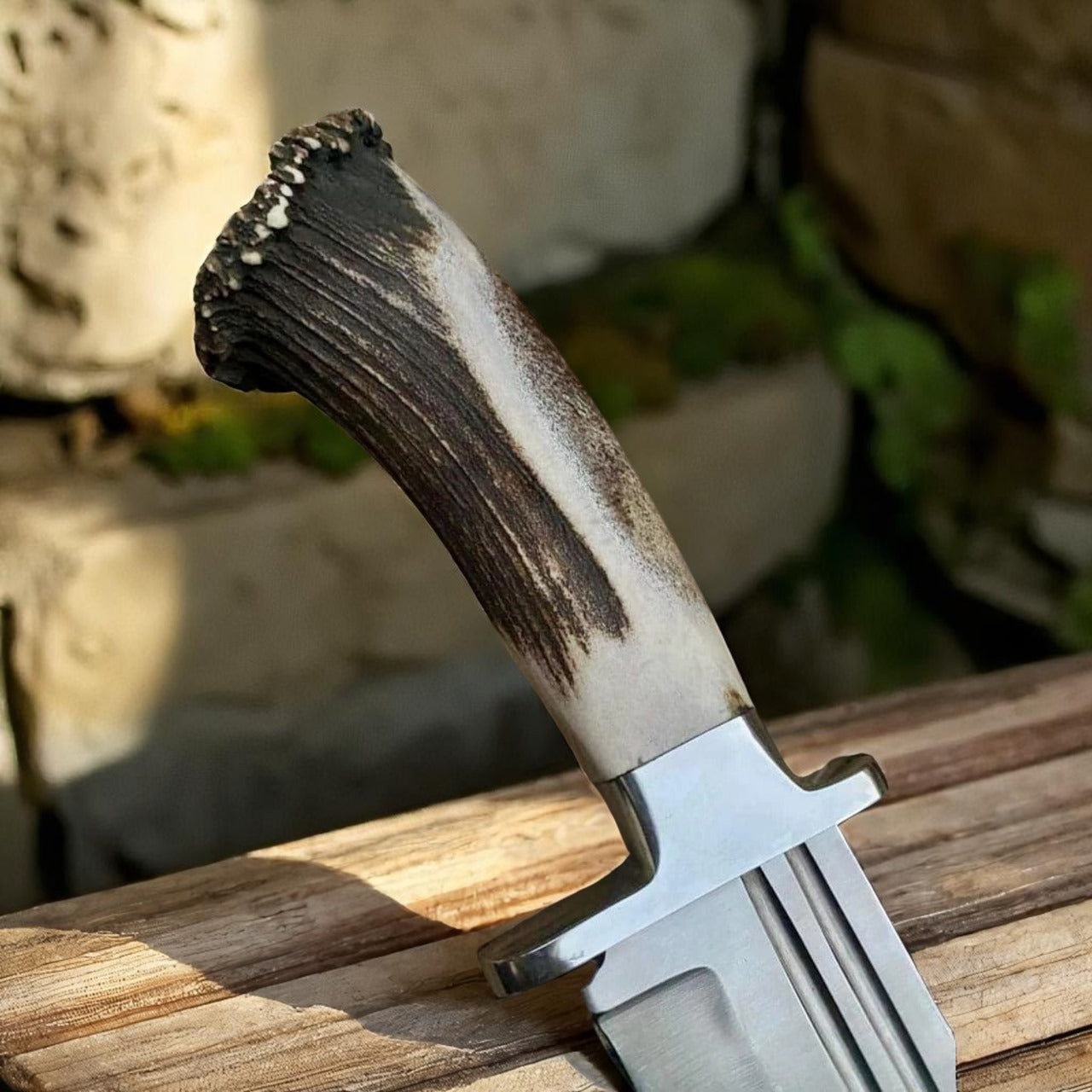 Hand-Forged High Carbon Steel Bowie Knife with Stag Handle | Hunting & Survival Knife with Leather Sheath