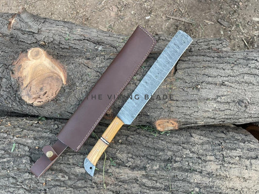 Custom Handmade Damascus Steel Bread Chef Knife With Leather Sheath