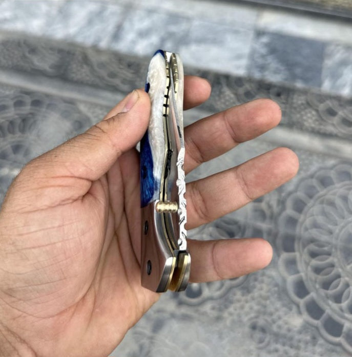 Custom Handcrafted Resin Handle Folding Pocket Knife