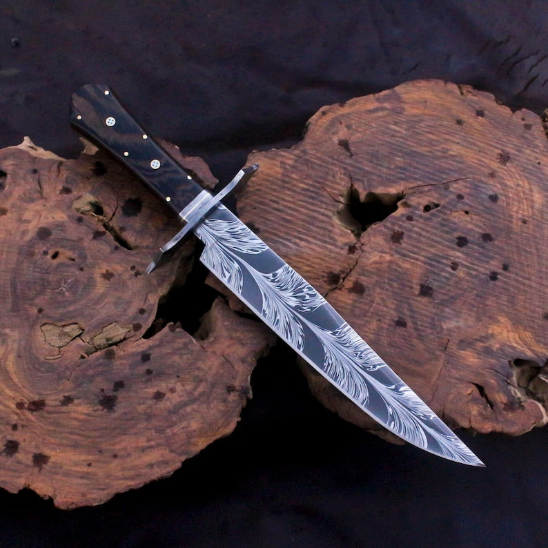 Custom Handmade Hunting Bowie Knife With Leather Sheath