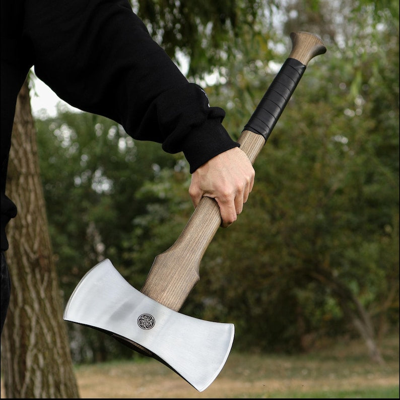 Hand Forged Double Bit Viking Axe: Functional Double Blade Hatchet