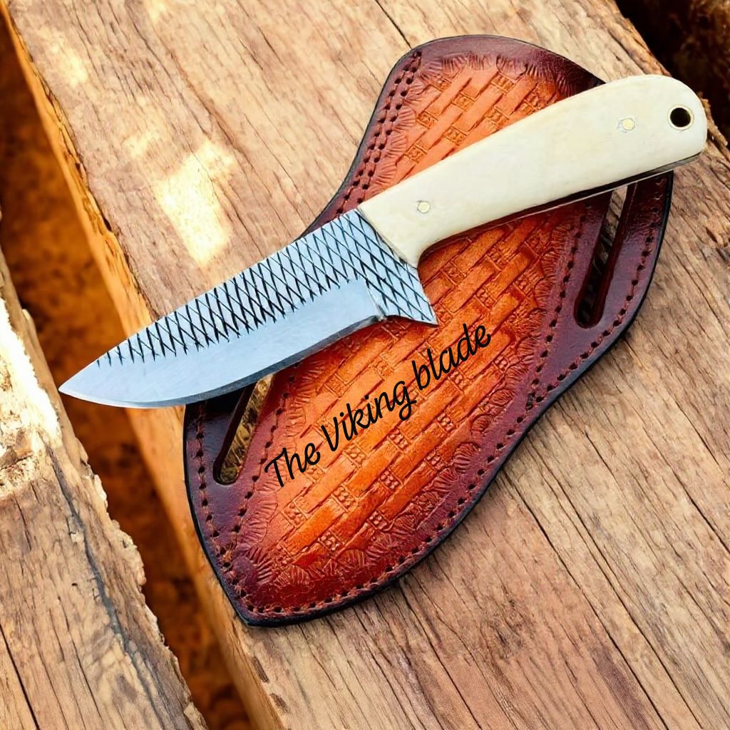 Custom Hand Forged Cowboy Bush Knife with 3.6" Rasp Steel Blade & Deer Bone Handle