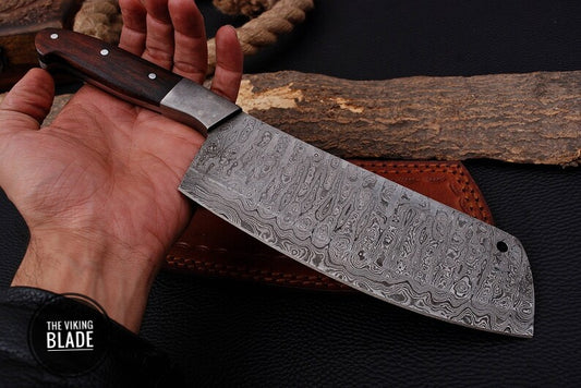 12" Custom Handmade Damascus Steel Cleaver, chopping Mincing Chopper Knife Comes With Genuine Leather Sheath