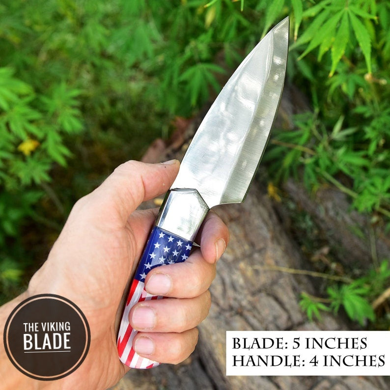 Custom Handmade Fixed Knife D2 Steel Blade Survival hunting American flag handle