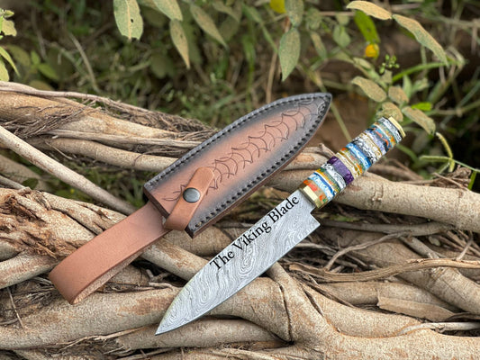 Handmade Damascus Chef Knife – 13” Kitchen Knife with Camel Bone & Wood Handle | Full Tang Construction