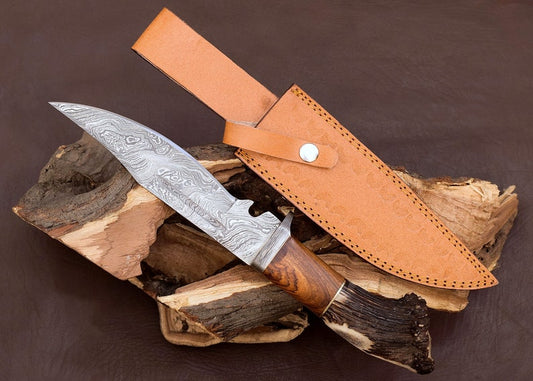 Custom Handmade Damascus Steel Hunting Bowie Knife Stag Antler Handle Excellent grip