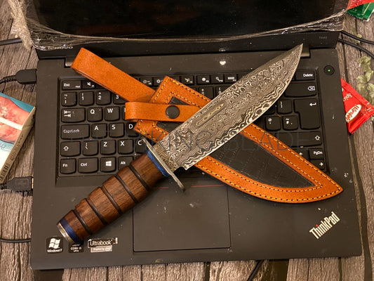 Custom Handmade Damascus Steel Hunting Knife With Leather Sheath